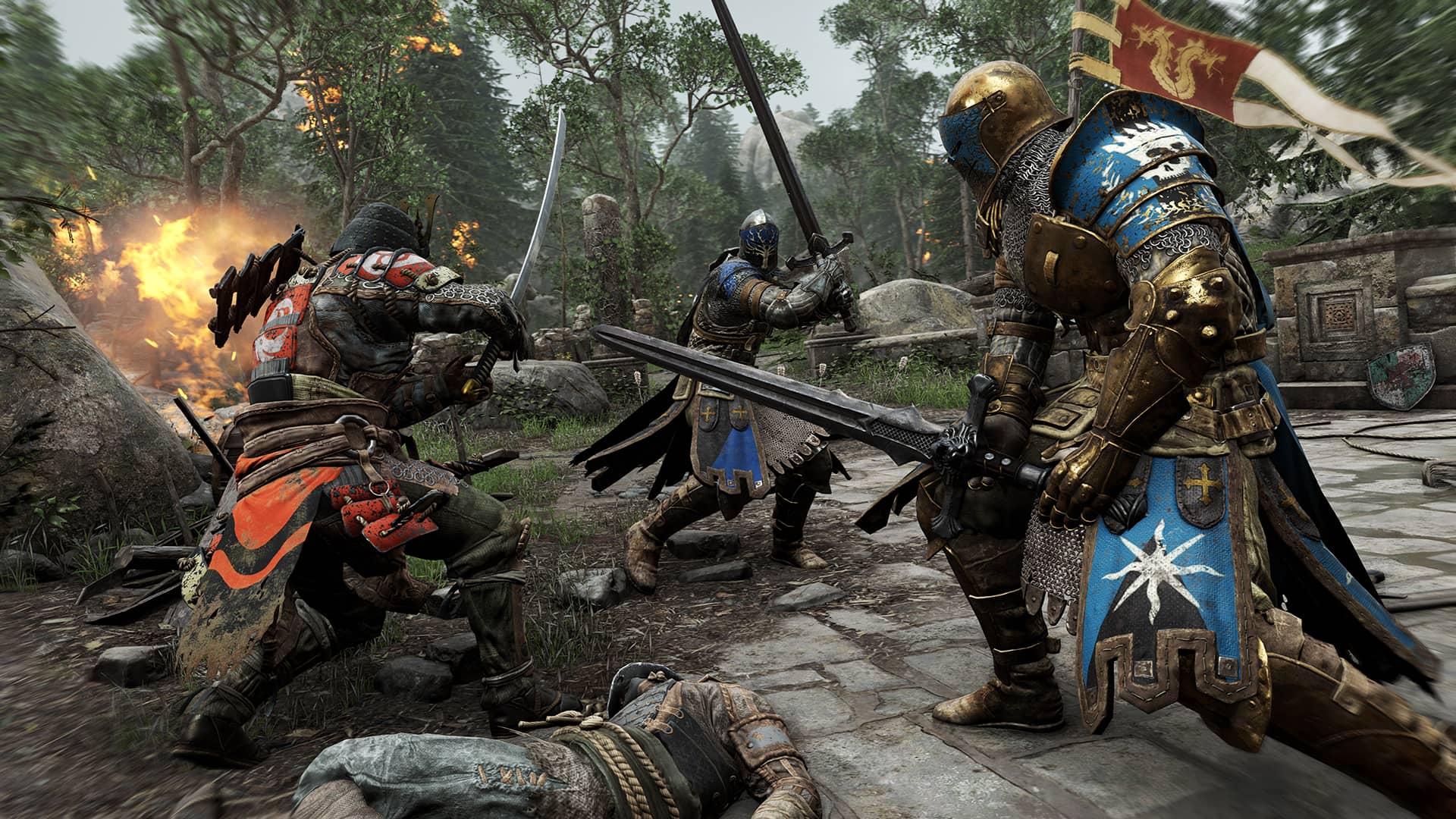 For Honor - combattimento tra un cavaliere e samurai