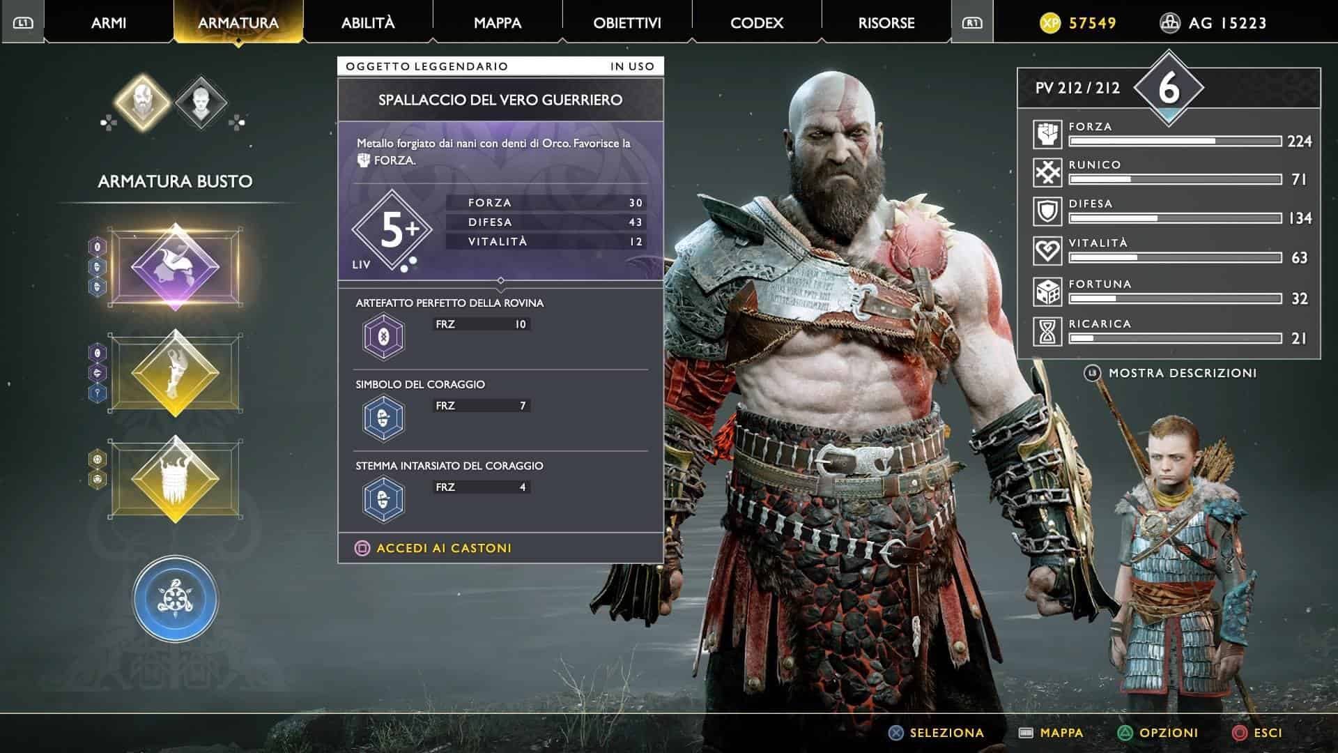 God of War (2018 - PS4) - interfaccia di potenziamento di Kratos