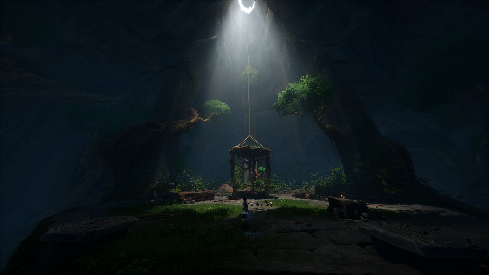 Kena: Bridge of Spirits - un ascensore che porta dalla caverna alla superficie