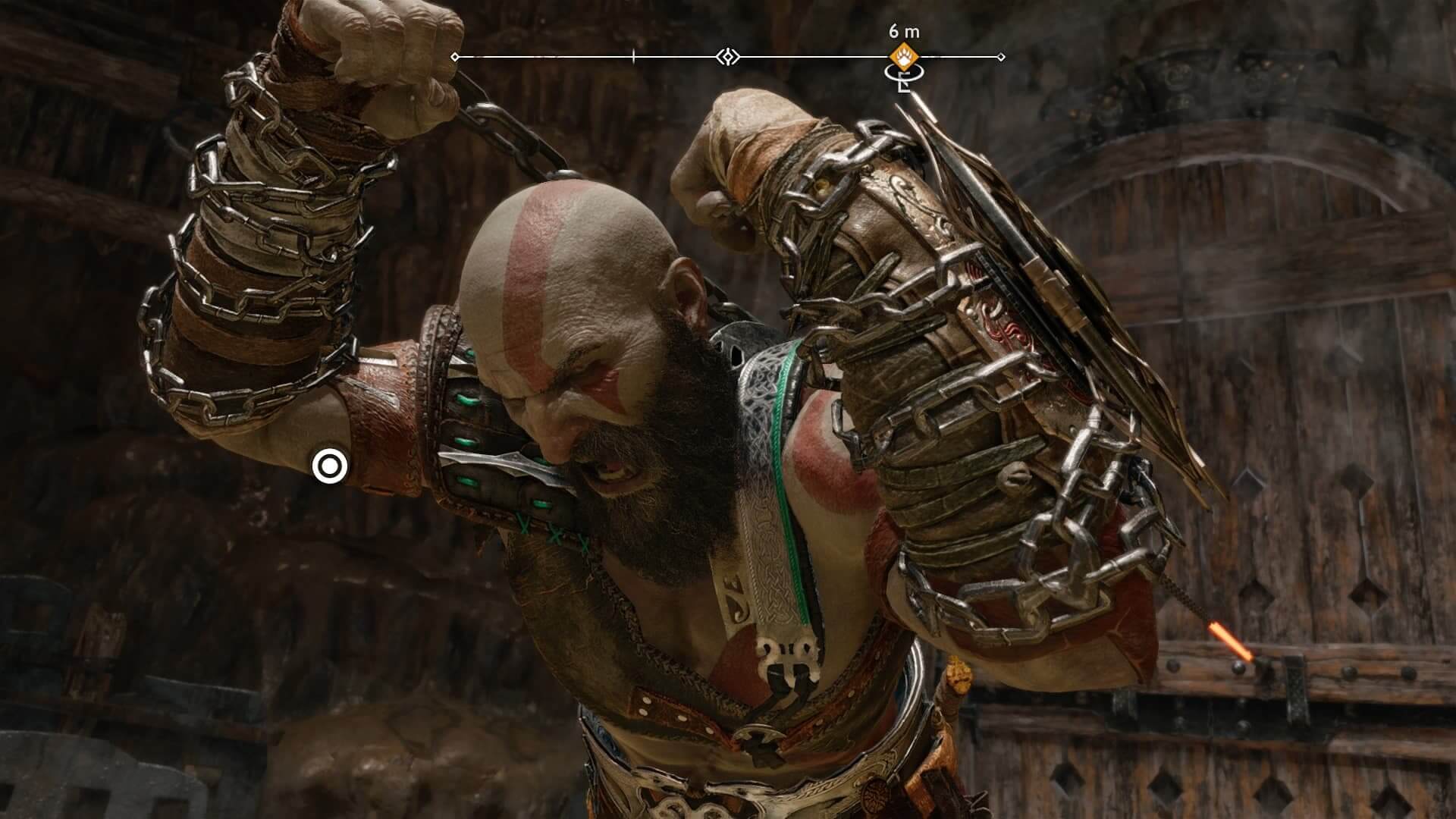 God of War: Ragnarök - Kratos usa le Spade del Caos per aprire un portone