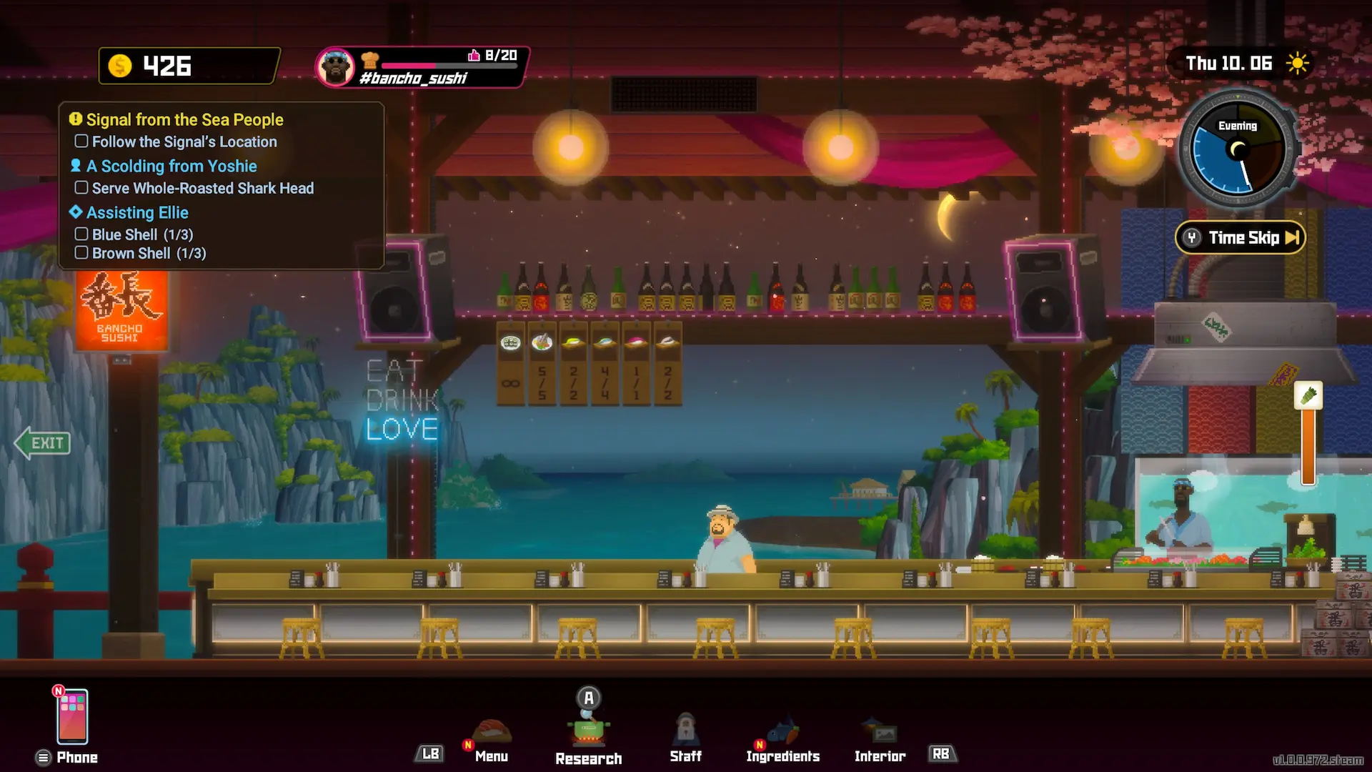 Dave The Diver - Dave e Bancho al Bancho Sushi in attesa di aprire il locale