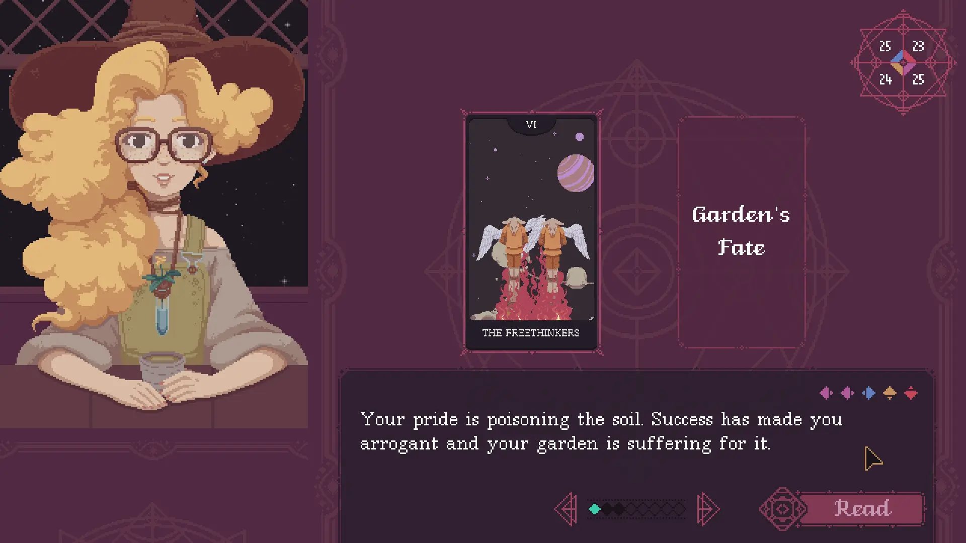 The Cosmic Wheel Sisterhood - Fortuna legge la carte a Jasmine sul futuro del suo giardino