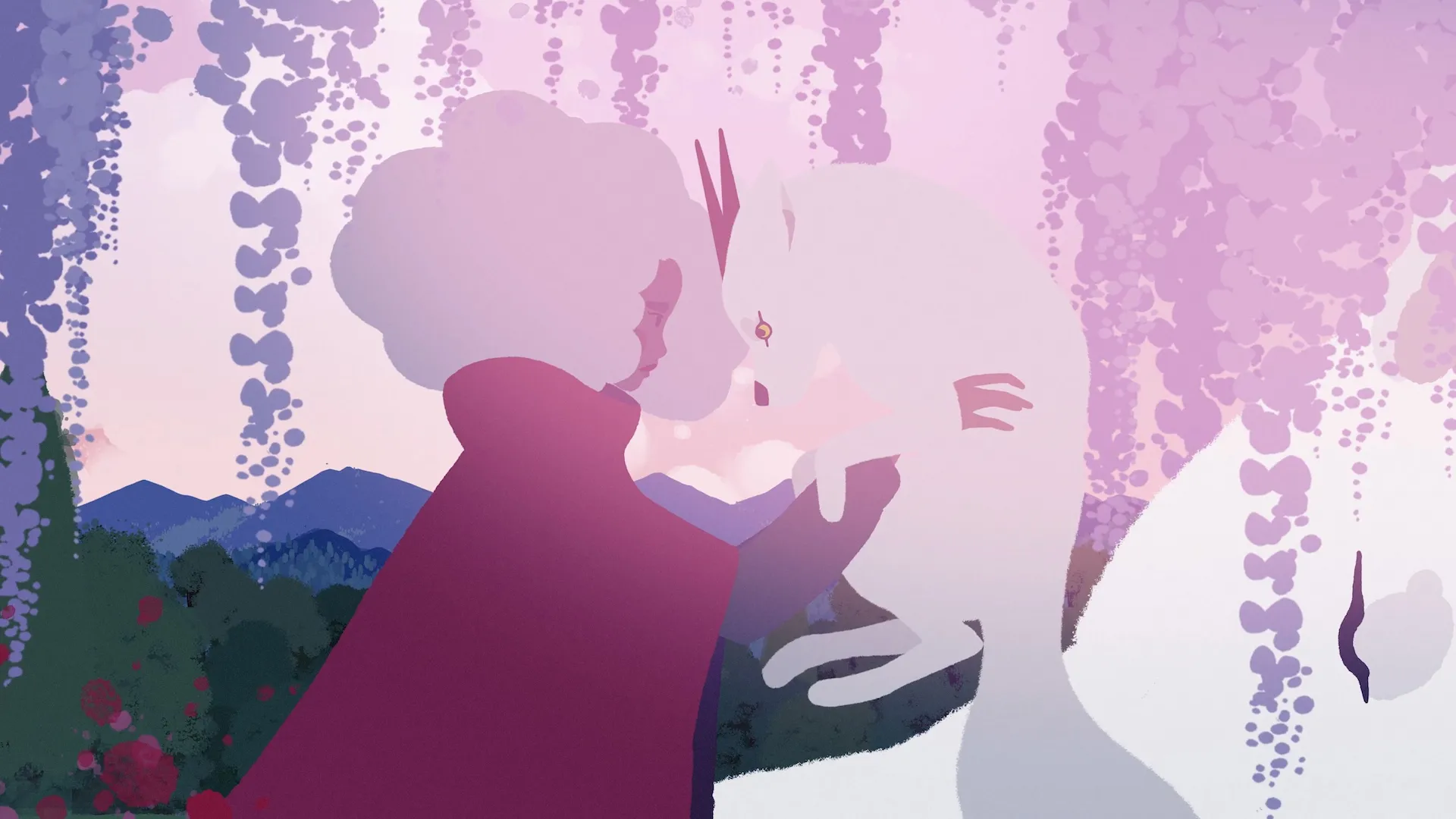 Neva - Alba tiene in braccio il lupo-cervo cucciolo Neva