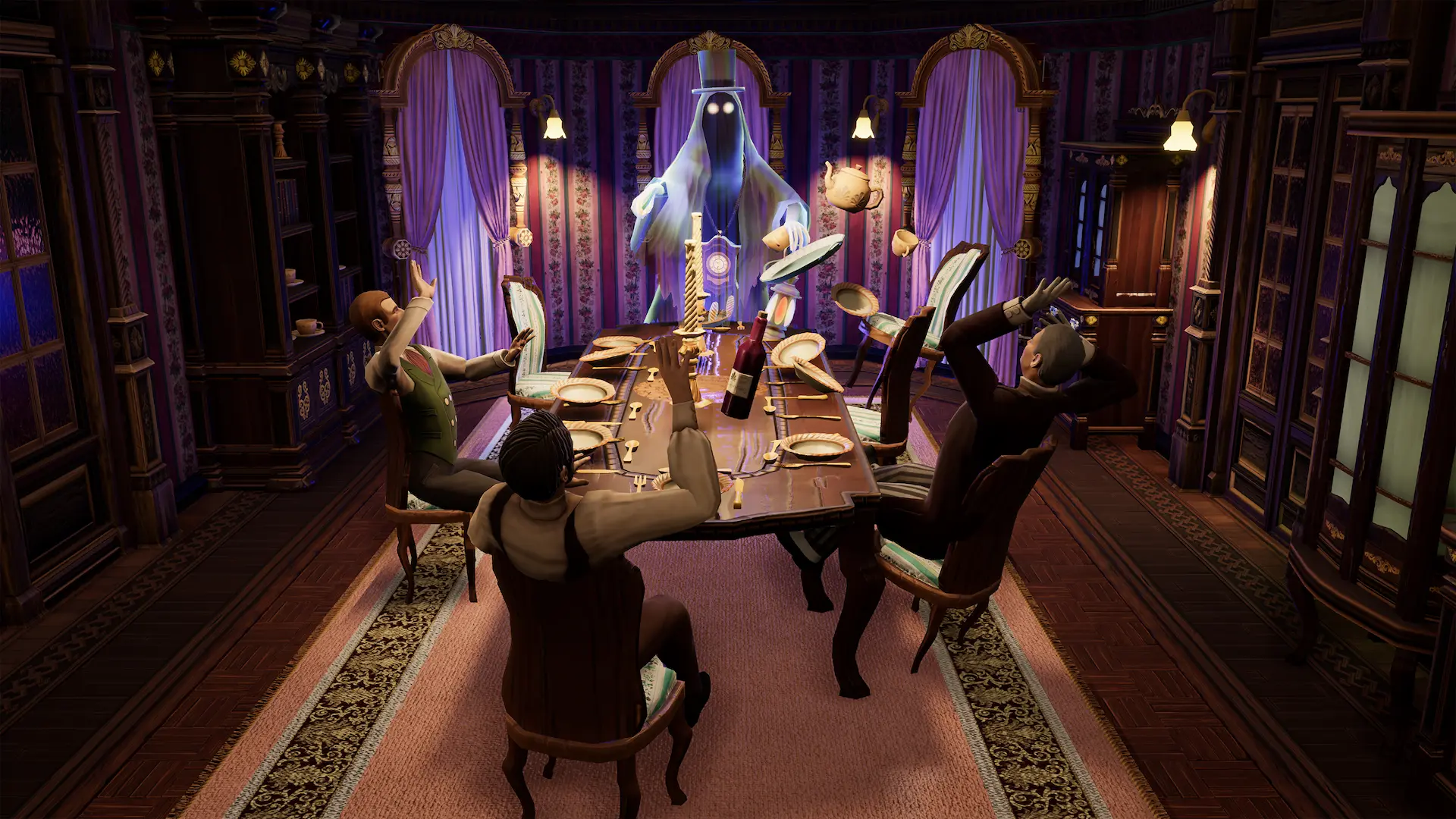 Ghost Keeper - un fantasma usa le telecinesi per spaventare dei mortali seduti a un tavolo