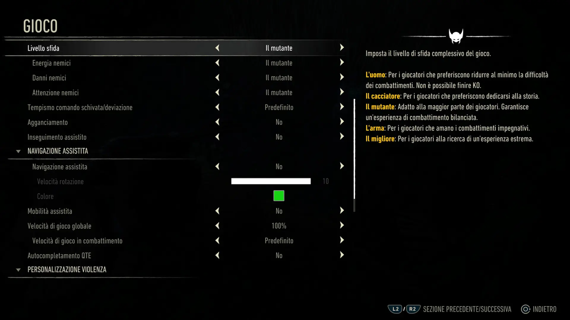 Marvel's Wolverine - menu accessibilità