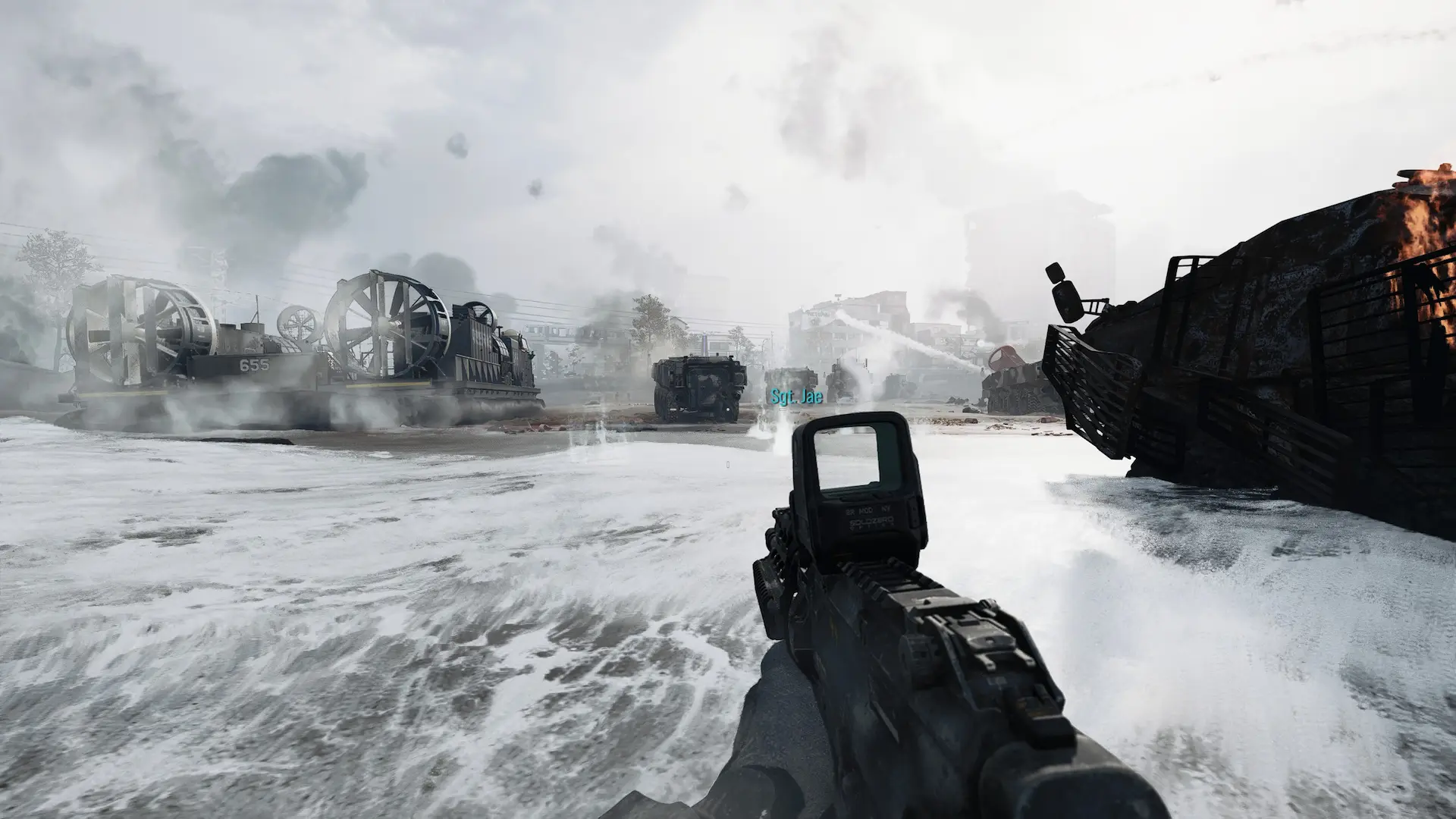 Call of Duty - Modern Warfare 4 - attacco sulla spiagga circondata da mezzi pesanti di giorno